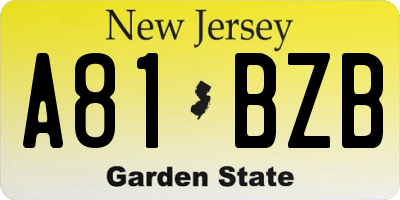 NJ license plate A81BZB