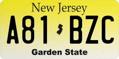 NJ license plate A81BZC