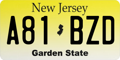 NJ license plate A81BZD