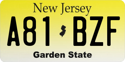 NJ license plate A81BZF