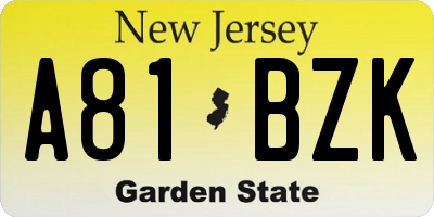 NJ license plate A81BZK