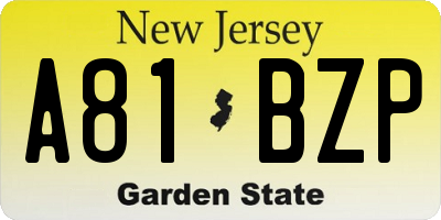 NJ license plate A81BZP