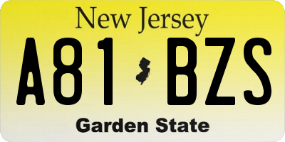 NJ license plate A81BZS