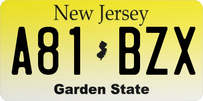 NJ license plate A81BZX