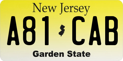 NJ license plate A81CAB