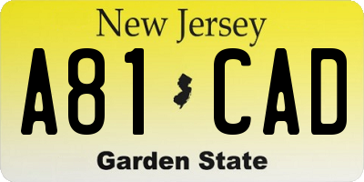 NJ license plate A81CAD