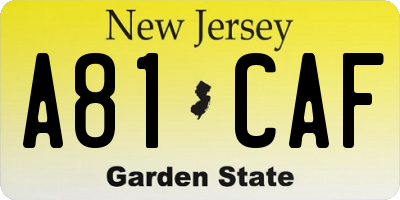 NJ license plate A81CAF
