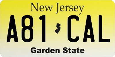 NJ license plate A81CAL
