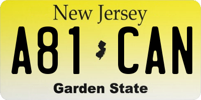 NJ license plate A81CAN