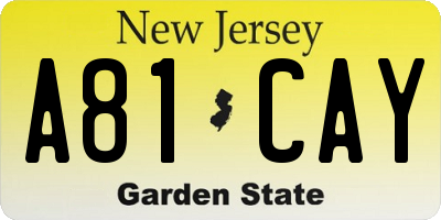 NJ license plate A81CAY