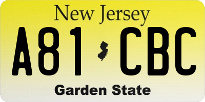 NJ license plate A81CBC