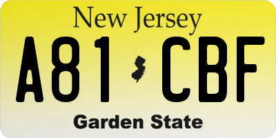 NJ license plate A81CBF