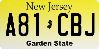 NJ license plate A81CBJ
