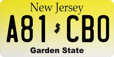 NJ license plate A81CBO