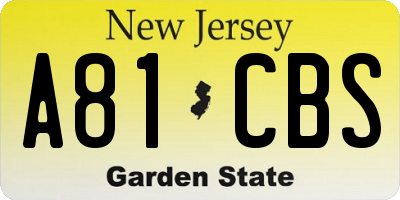 NJ license plate A81CBS