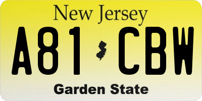 NJ license plate A81CBW
