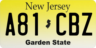 NJ license plate A81CBZ