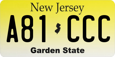 NJ license plate A81CCC