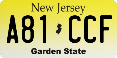 NJ license plate A81CCF