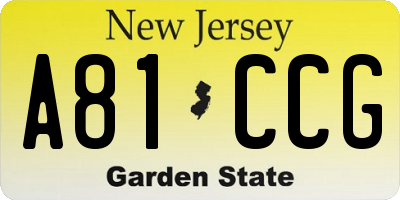 NJ license plate A81CCG