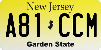 NJ license plate A81CCM