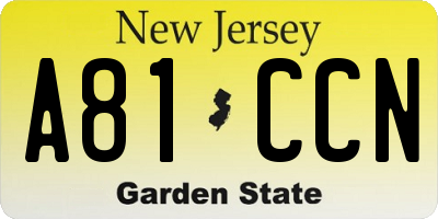 NJ license plate A81CCN