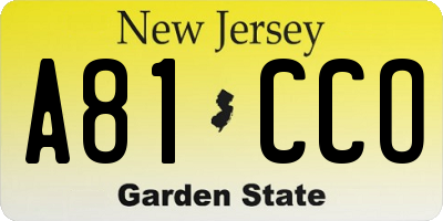 NJ license plate A81CCO