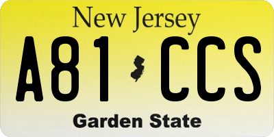 NJ license plate A81CCS