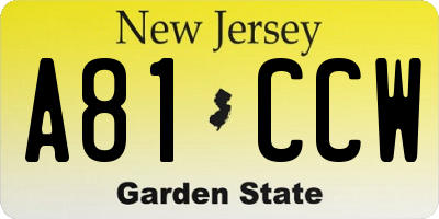 NJ license plate A81CCW