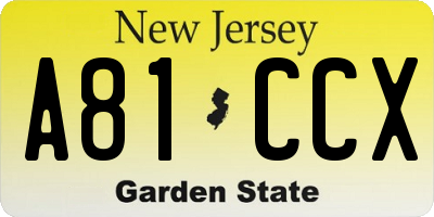 NJ license plate A81CCX
