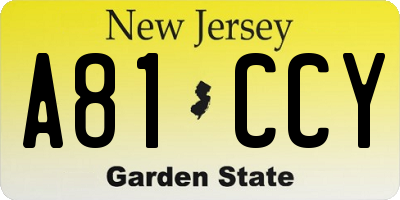 NJ license plate A81CCY