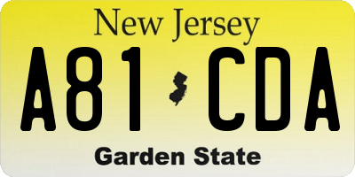 NJ license plate A81CDA