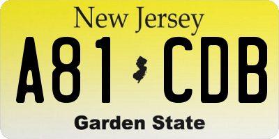 NJ license plate A81CDB