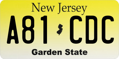 NJ license plate A81CDC