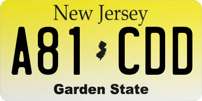 NJ license plate A81CDD
