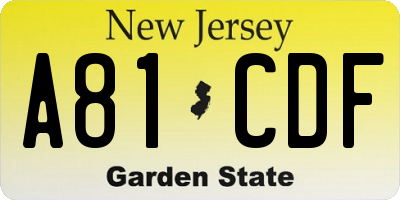 NJ license plate A81CDF