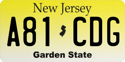 NJ license plate A81CDG