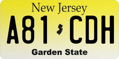 NJ license plate A81CDH