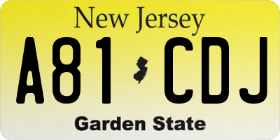 NJ license plate A81CDJ