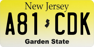 NJ license plate A81CDK