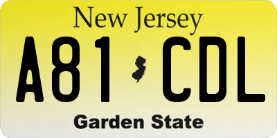 NJ license plate A81CDL