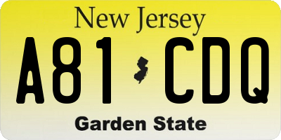 NJ license plate A81CDQ
