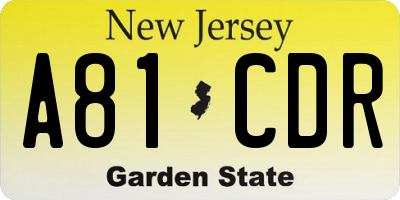 NJ license plate A81CDR