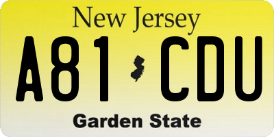 NJ license plate A81CDU