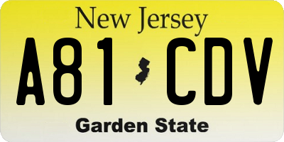 NJ license plate A81CDV