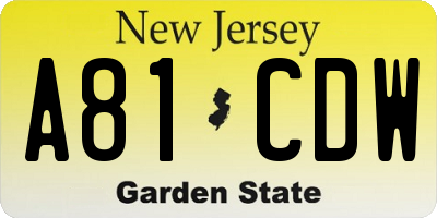 NJ license plate A81CDW