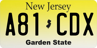 NJ license plate A81CDX