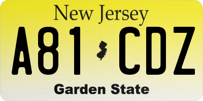 NJ license plate A81CDZ