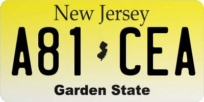 NJ license plate A81CEA