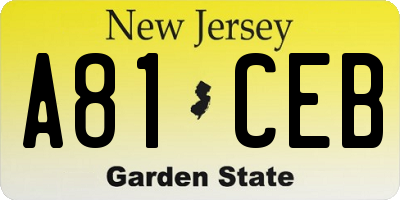 NJ license plate A81CEB